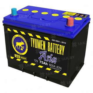 Аккумулятор Тюмень Азия (75 Ah) 600 A, 12 V Обратная, R+ D26