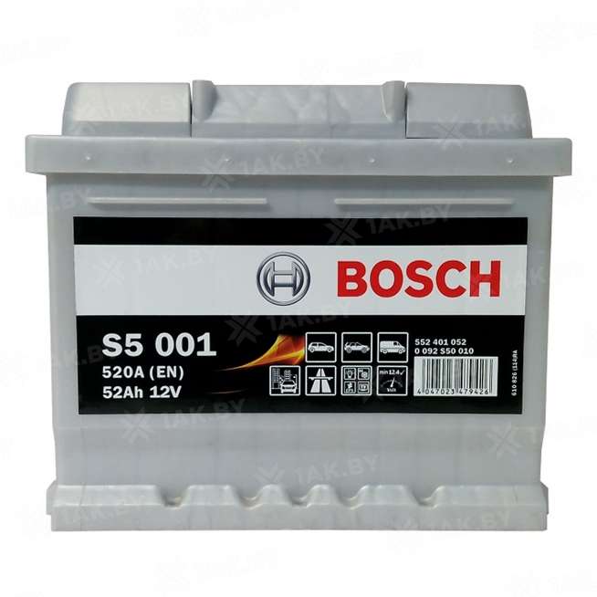 Аккумулятор BOSCH S5 (52 Ah) 520 A, 12 V Обратная, R+ LB1 0