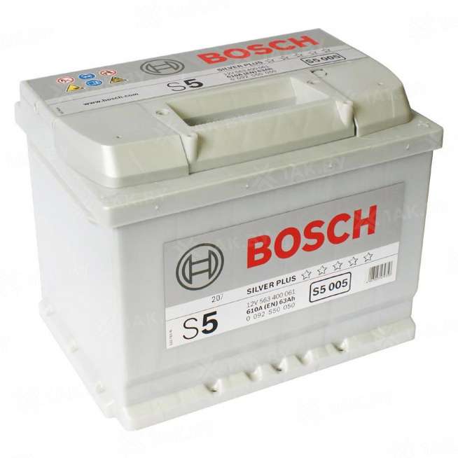 Аккумулятор BOSCH S5 (63 Ah) 610 А, 12 V Обратная, R+ L2 0