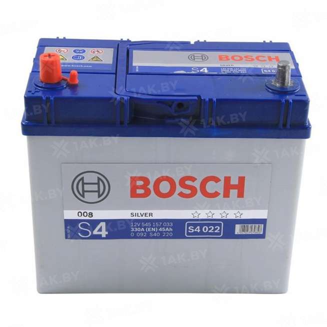 Аккумулятор BOSCH S4 (45 Ah) 330 A, 12 V Прямая, L+ B24 0