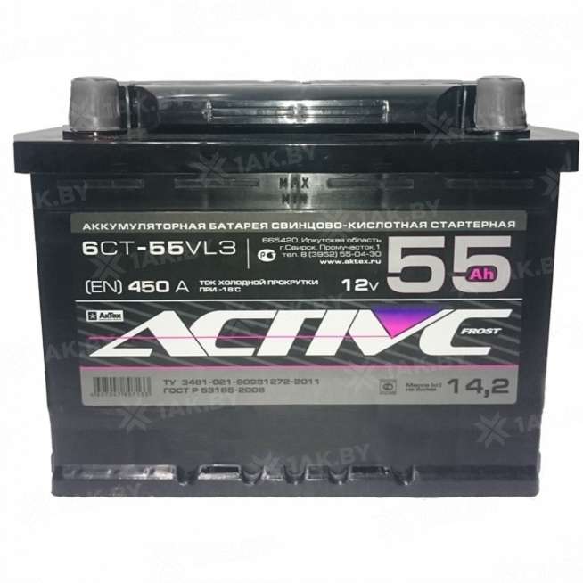 Аккумулятор AKTEX Active Frost (55 Ah) 450 A, 12 V Обратная, R+ L2 0