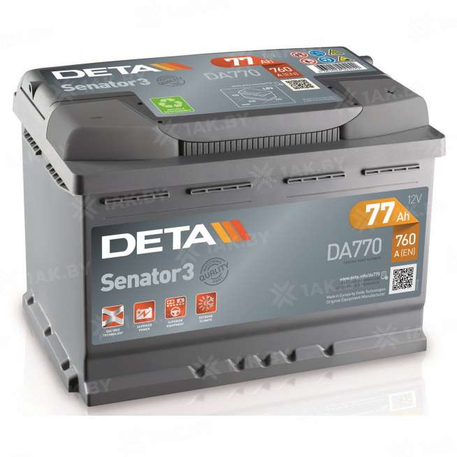 Аккумулятор DETA (77 Ah) 760 A, 12 V Обратная, R+ L3 0