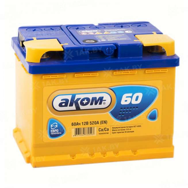 Аккумулятор AKOM 6CT (60 Ah) 520 A, 12 V Обратная, R+ L2 6CT-60VL 0