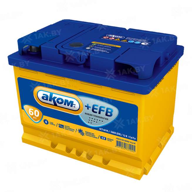 Аккумулятор AKOM +EFB (60 Ah) 560 А, 12 V Прямая, L+ L2 6СТ-60VL 0