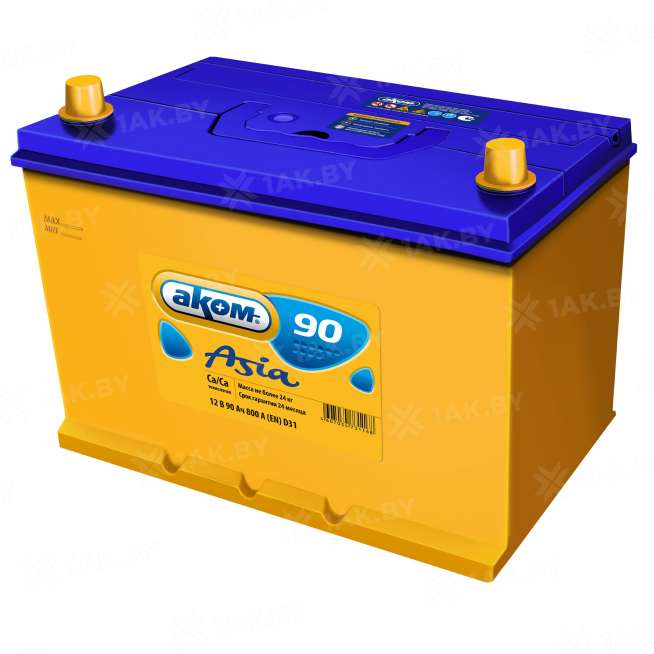 Аккумулятор AKOM Asia (90 Ah) 800 A, 12 V Обратная, R+ D31 6СТ-90VL 0