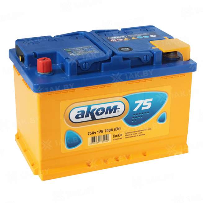 Аккумулятор AKOM 6CT (75 Ah) 700 A, 12 V Прямая, L+ L3 6CT-75VL 0