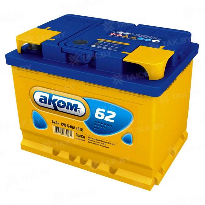 Аккумулятор AKOM 6CT (62 Ah) 540 A, 12 V Прямая, L+ L2 6CT-62VL 0