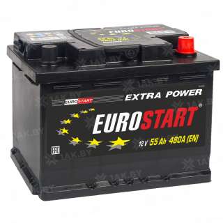 Аккумулятор EUROSTART Extra Power (55 Ah) 480 A, 12 V Обратная, R+ L2 EU550E Аккумулятор EUROSTART Extra Power (55 Ah) 480 A, 12 V Обратная, R+ L2 EU550E