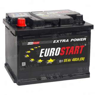 Аккумулятор EUROSTART Extra Power (55 Ah) 480 A, 12 V Прямая, L+ L2 EU551E Аккумулятор EUROSTART Extra Power (55 Ah) 480 A, 12 V Прямая, L+ L2 EU551E