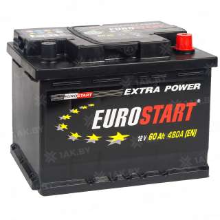 Аккумулятор EUROSTART Extra Power (60 Ah) 480 A, 12 V Обратная, R+ L2 EU600E Аккумулятор EUROSTART Extra Power (60 Ah) 480 A, 12 V Обратная, R+ L2 EU600E