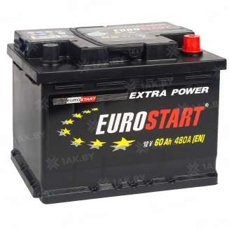 Аккумулятор EUROSTART Extra Power (60 Ah) 480 A, 12 V Обратная, R+ L2 EU600E 0