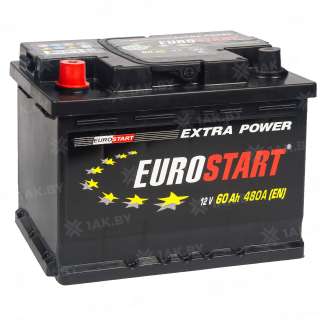 Аккумулятор EUROSTART Extra Power (60 Ah) 480 A, 12 V Прямая, L+ L2 EU601E Аккумулятор EUROSTART Extra Power (60 Ah) 480 A, 12 V Прямая, L+ L2 EU601E
