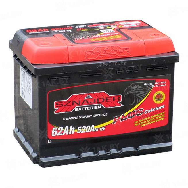 Аккумулятор SZNAJDER Plus (62 Ah) 520 A, 12 V Обратная, R+ L2 0