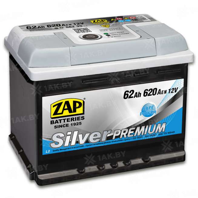 Аккумулятор ZAP PREMIUM (62 Ah) 620 A, 12 V Прямая, L+ L2 ZAP 562 36 0