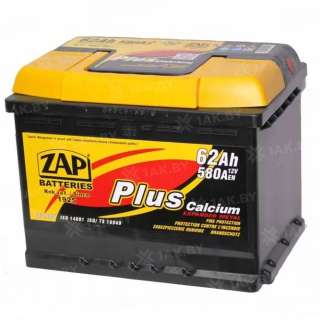 Аккумулятор ZAP PLUS (62 Ah) 580 А, 12 V Обратная, R+ L2 ZAP 562 95 Аккумулятор ZAP PLUS (62 Ah) 580 А, 12 V Обратная, R+ L2 ZAP 562 95