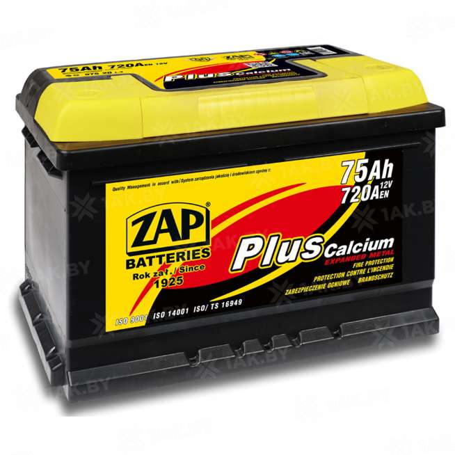 Аккумулятор ZAP PLUS (75 Ah) 720 A, 12 V Прямая, L+ L3 ZAP-575 19 0