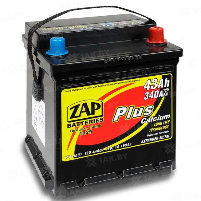 Аккумулятор ZAP PLUS (43 Ah) 340 A, 12 V Обратная, R+ L0 ZAP 543 08 0