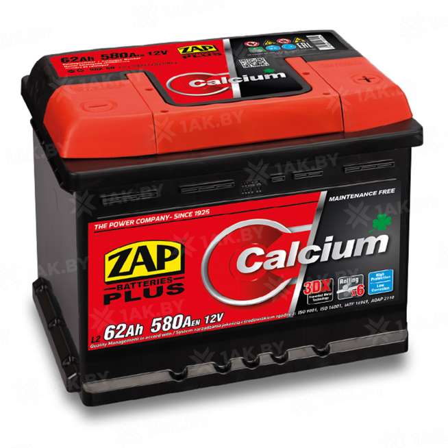 Аккумулятор ZAP PLUS (62 Ah) 520 A, 12 V Прямая, L+ L2 ZAP 562 65 0