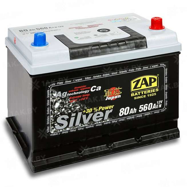Аккумулятор ZAP SILVER (80 Ah) 560 A, 12 V Обратная, R+ D26 ZAP-580 70 0