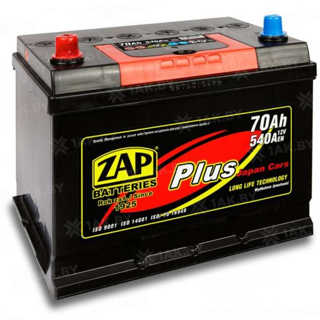 Аккумулятор ZAP PLUS (70 Ah) 540 A, 12 V Прямая, L+ D26 ZAP-570 24 0