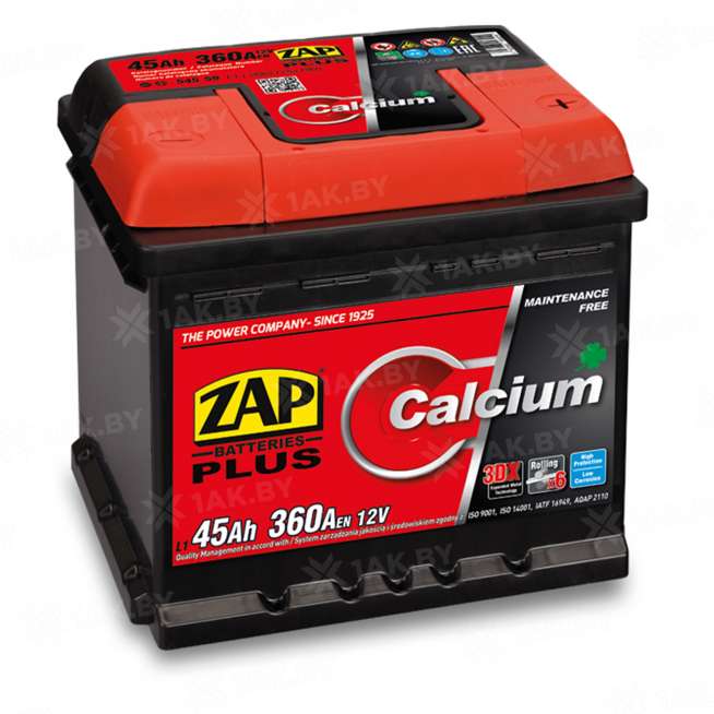 Аккумулятор ZAP PLUS (45 Ah) 360 A, 12 V Обратная, R+ L1 ZAP-545 58 0