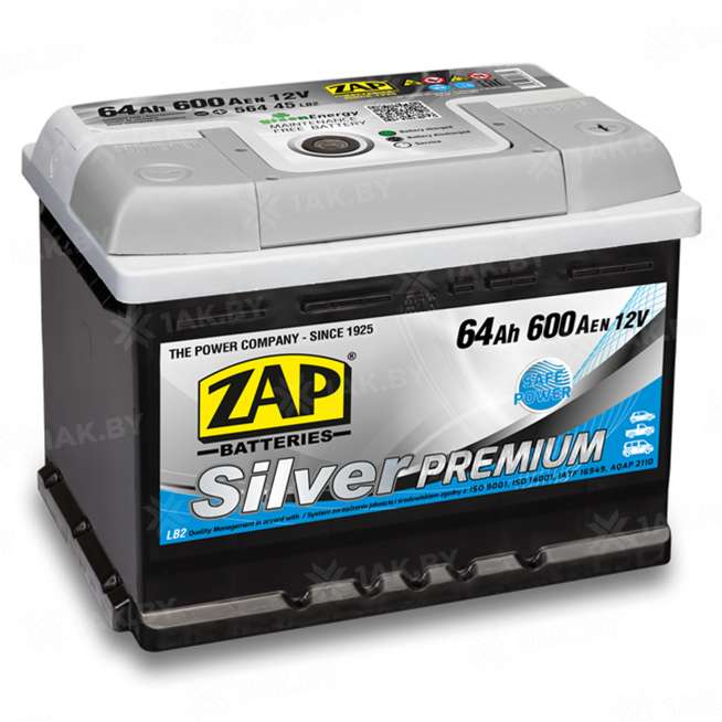 Аккумулятор ZAP PREMIUM (64 Ah) 620 A, 12 V Обратная, R+ LB2 ZAP 564 45 0