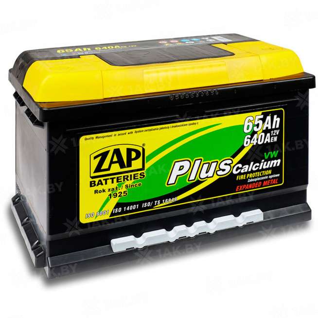 Аккумулятор ZAP PLUS (65 Ah) 640 A, 12 V Обратная, R+ LB3 ZAP-565 30 0