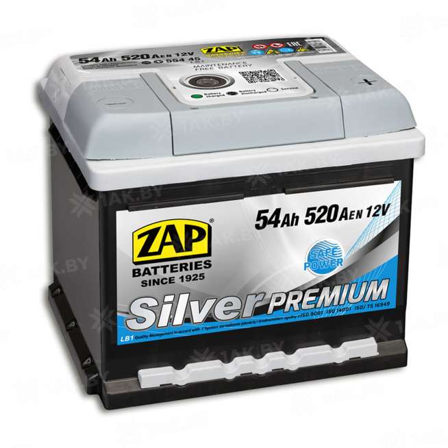 Аккумулятор ZAP PREMIUM (54 Ah) 520 A, 12 V Обратная, R+ L1 ZAP 554 45 0