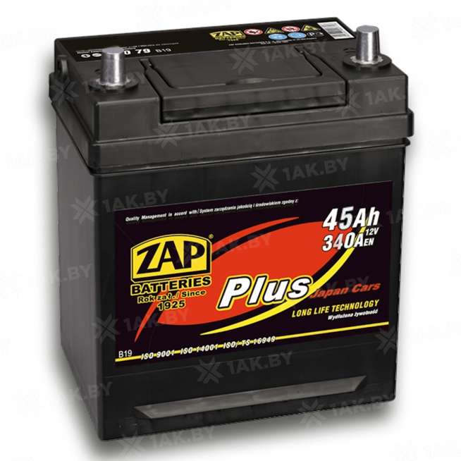 Аккумулятор ZAP PLUS (45 Ah) 340 A, 12 V Прямая, L+ B24 ZAP-545 24 0