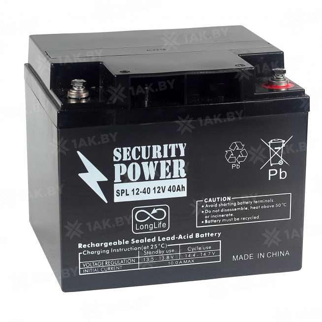 Аккумулятор SECURITY POWER для ИБП, детского электромобиля, эхолота (40 Ah,12 V) AGM 190x165x170 11 кг 0