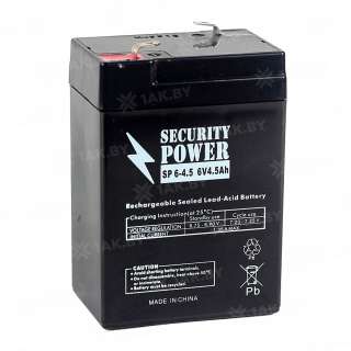 Аккумулятор SECURITY POWER для ИБП, детского электромобиля, эхолота (4.5 Ah,6 V) AGM 70x47x106 1.63 кг Аккумулятор SECURITY POWER для ИБП, детского электромобиля, эхолота (4.5 Ah,6 V) AGM 70x47x106 1.63 кг