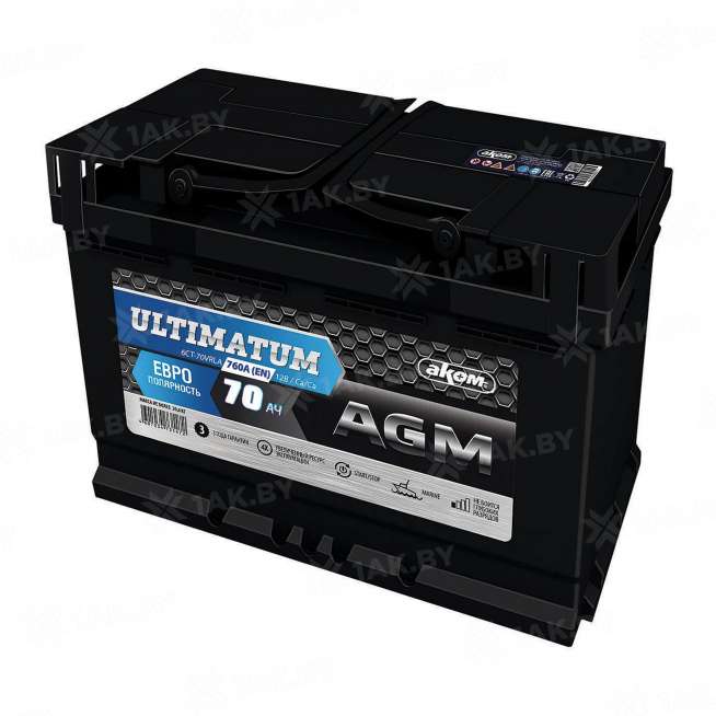 Аккумулятор ULTIMATUM AGM (70 Ah) 760 A, 12 V Обратная, R+ L3 0