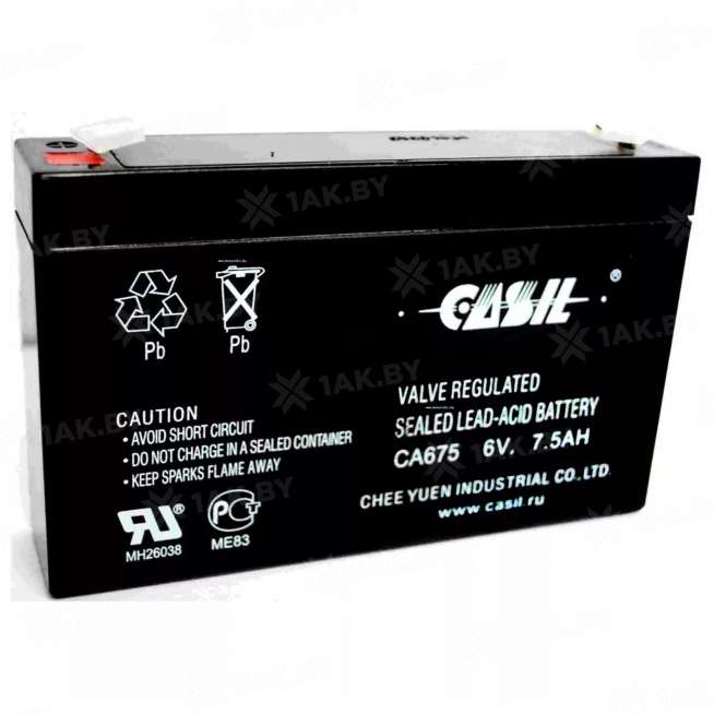 Аккумулятор CASIL для ИБП, детского электромобиля, эхолота (7.5 Ah,6 V) AGM 151x34x94 1.1 кг 0