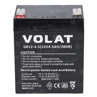Аккумулятор VOLAT для ИБП, детского электромобиля, эхолота (4.5 Ah,12 V) AGM 90x70x101 1.53 кг Аккумулятор VOLAT для ИБП, детского электромобиля, эхолота (4.5 Ah,12 V) AGM 90x70x101 1.53 кг