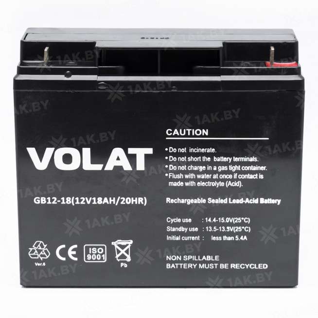 Аккумулятор VOLAT для ИБП, детского электромобиля, эхолота (18 Ah,12 V) AGM 181x77x167 5 кг 0