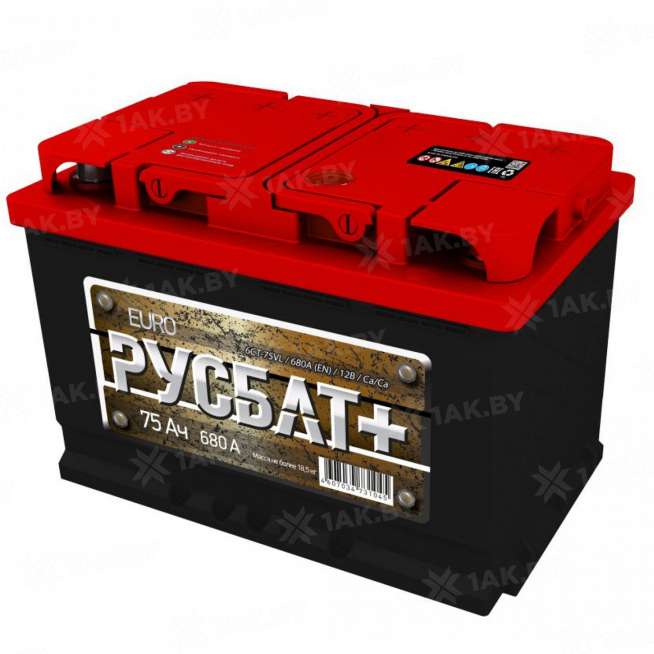 Аккумулятор Русбат плюс 6СТ (75 Ah) 680 A, 12 V Обратная, R+ L3 0