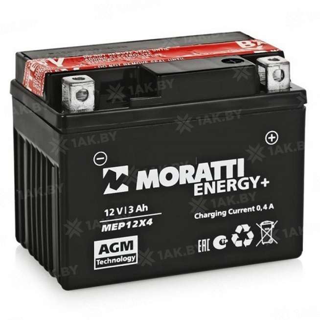 Аккумулятор для мотоцикла MORATTI (3 Ah) 45 A, 12 V Обратная, R+ YTX4L-BS 0