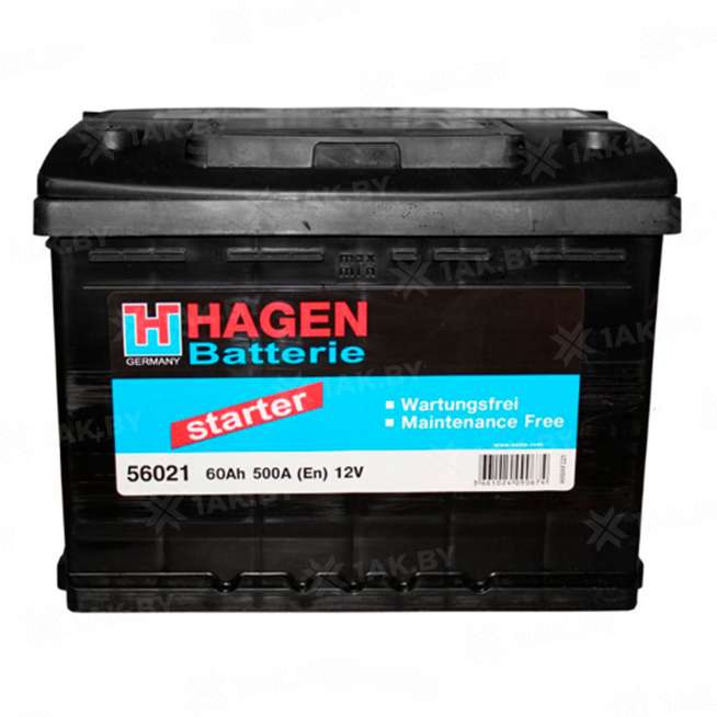 Аккумулятор HAGEN (60 Ah) 500 A, 12 V Обратная, R+ L2 0