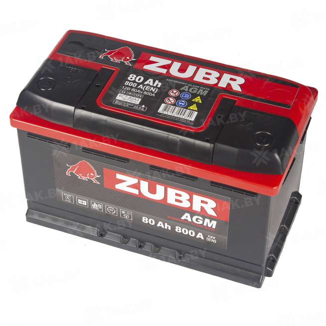 Аккумулятор Zubr AGM 80 Ah, 800 A, 12 V, Обратная полярность, R+, L4, польский 3