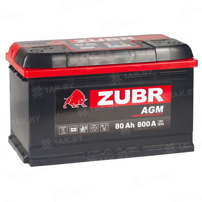 Аккумулятор Zubr AGM 80 Ah, 800 A, 12 V, Обратная полярность, R+, L4, польский 5