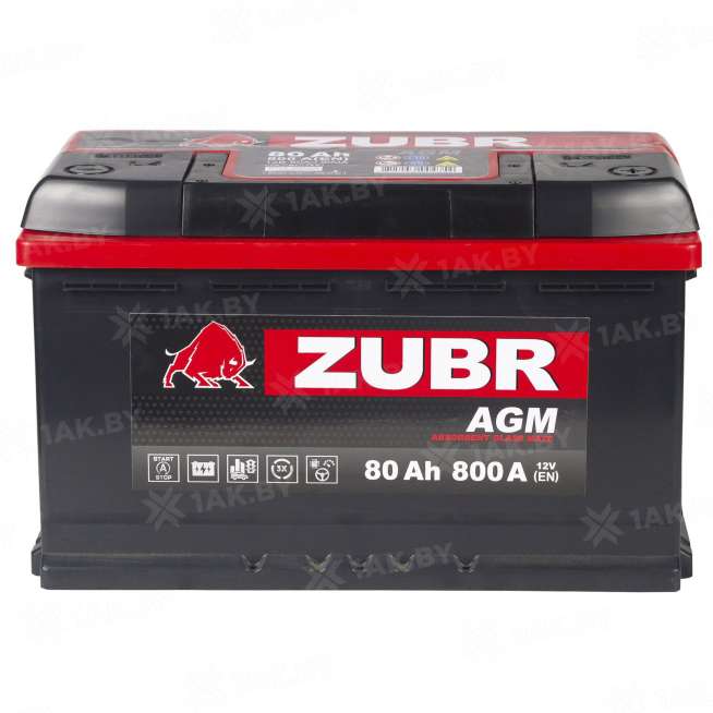 Аккумулятор Zubr AGM 80 Ah, 800 A, 12 V, Обратная полярность, R+, L4, польский 7