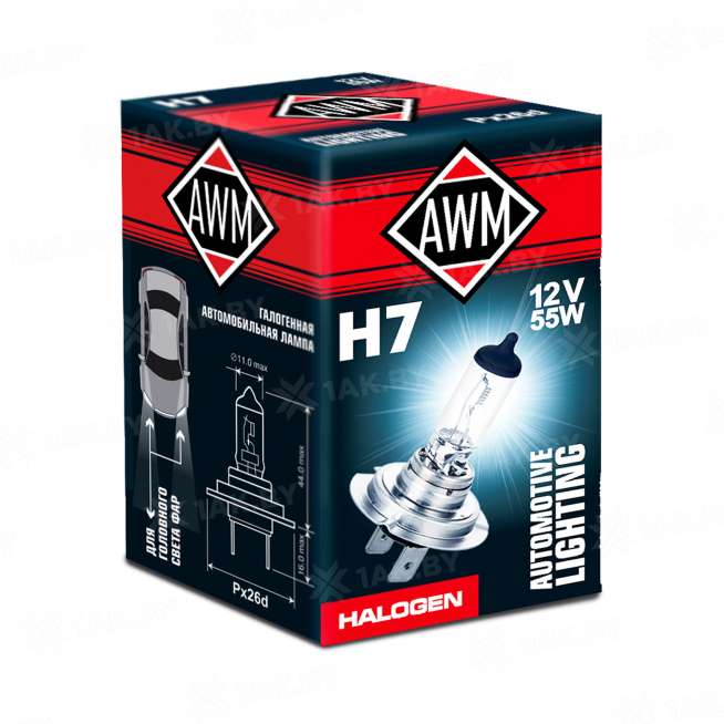 Лампа галогенная AWM H7 12V 55W (PX26D), (ШК 0817527011514, Артикул 410300004), Страна пр-ва Китай 0