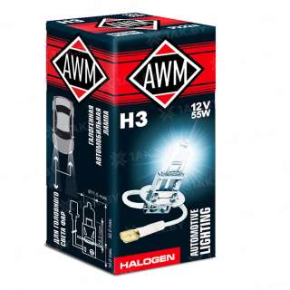 Лампа галогенная AWM H3 12V 55W (PК22S), (ШК 0817527011536, Артикул 410300002), Страна пр-ва Китай Лампа галогенная AWM H3 12V 55W (PК22S), (ШК 0817527011536, Артикул 410300002), Страна пр-ва Китай