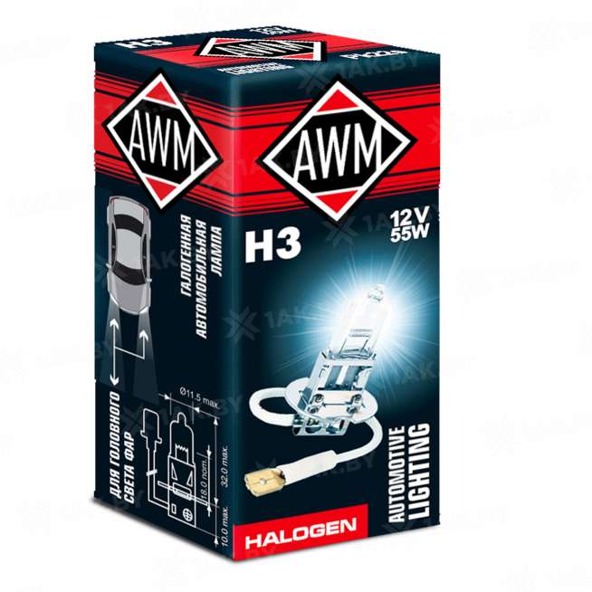 Лампа галогенная AWM H3 12V 55W (PК22S), Страна пр-ва Китай 0