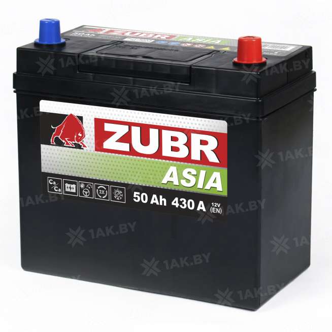 Аккумулятор ZUBR Premium Asia (50 Ah) 430 A, 12 V Обратная, R+ B24 ZU500JP 1