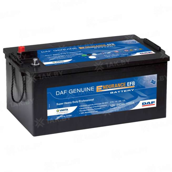 Аккумулятор DAF EFB 240 Ah, 1200 A, 12 V Прямая, L+ D6, 2167681G 0