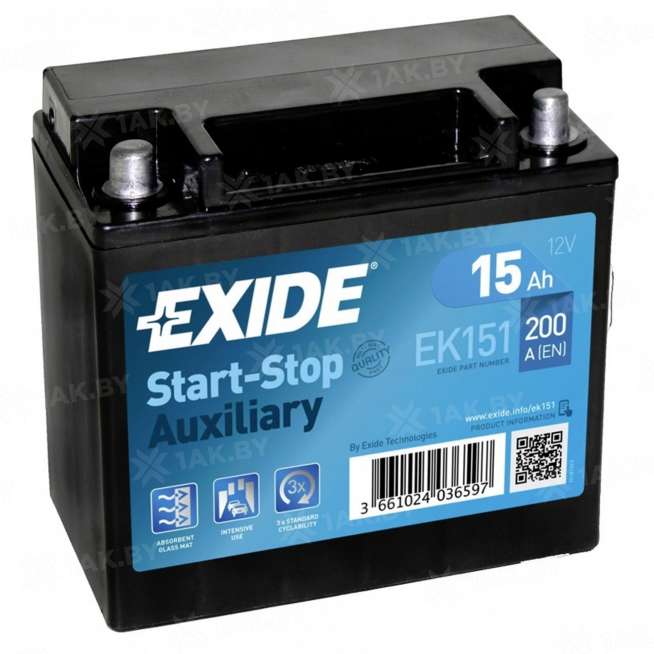 Аккумулятор для мотоцикла EXIDE BIKE (15 Ah) 200 A, 12 V Прямая, L+ YTX14-BS EK151 0