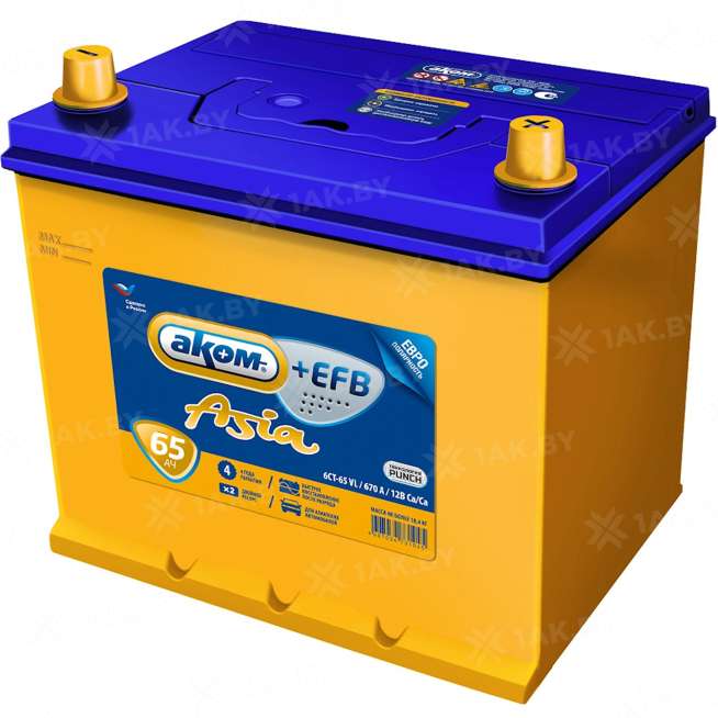 Аккумулятор AKOM Asia EFB 65 Ah, 700 A, 12 V Обратная, R+ D23 0