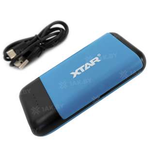 Зарядное устройство XTAR PB2C-blue для аккумуляторных элементов с USB кабелем