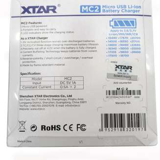 Зарядное устройство XTAR MC2 для аккумуляторных элементов с USB кабелем, Китай 5